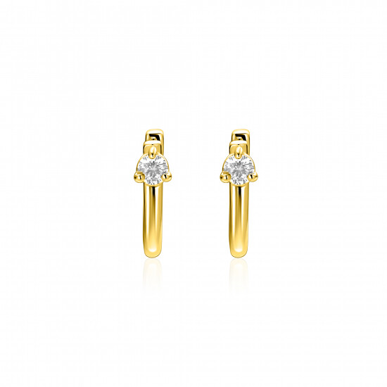 14mm ZINZI gold plated zilveren oorringen U-vorm met witte zirkonia ZIO2733Y