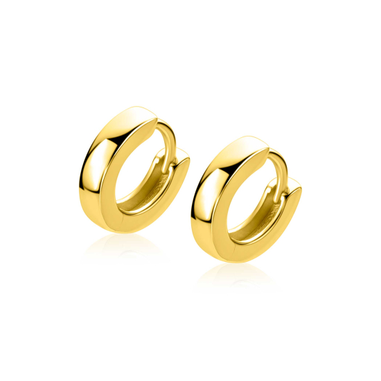 13,5mm ZINZI gold plated zilveren oorringen met vierkante gladde buis 3mm, luxe klapsluiting ZIO2861G