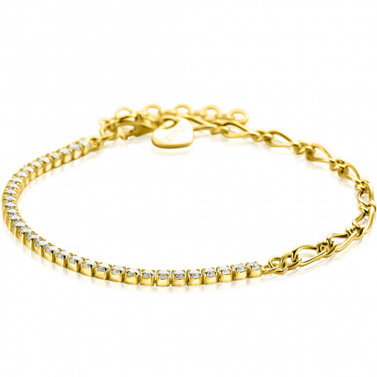 ZINZI gold plated zilveren fantasie schakel armband (2,3mm breed) waarbij de ene helft bezet is met witte zirconia's 17-20cm ZIA2460Y