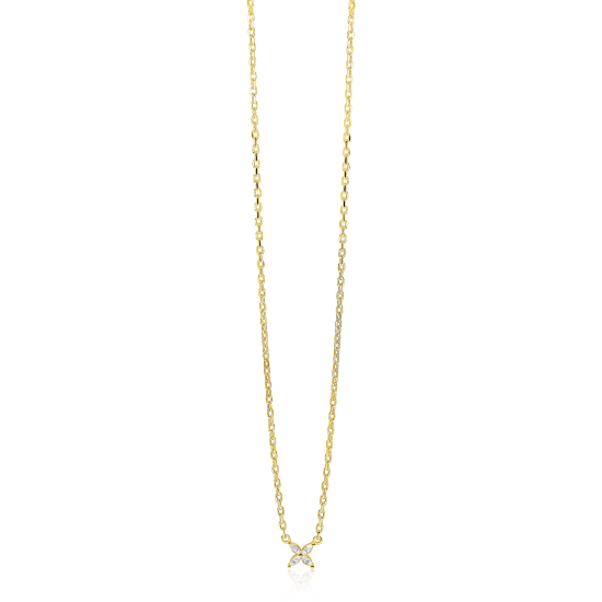 ZINZI gold plated zilveren ketting met bloem bezet met vier druppelvormige witte zirconia's 42-45cm ZIC2624