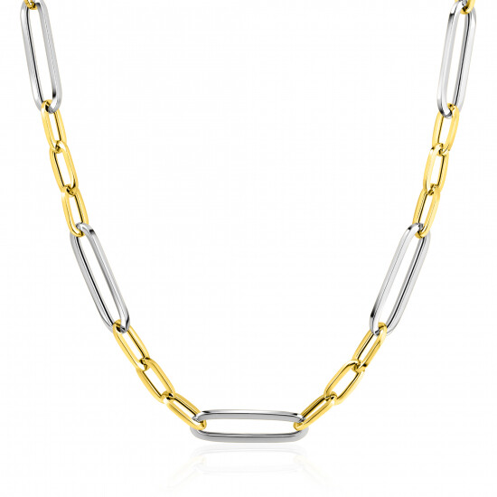 ZINZI zilveren bicolor schakelketting 45cm met ovale schakels 7mm breed ZIC2752