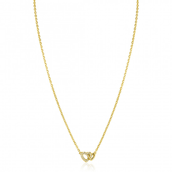 ZINZI gold plated zilveren ketting 42–45cm met verbonden hartjes, witte zirkonia's ZIC2493Y