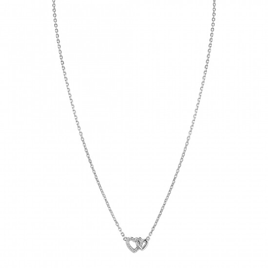 ZINZI zilveren ketting 42–45cm met verbonden hartjes, witte zirkonia's ZIC2493