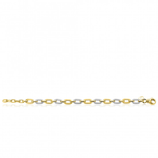 ZINZI gold plated zilveren schakelarmband met bicolor rechthoekige schakels (6,5mm breed) ZIA2757