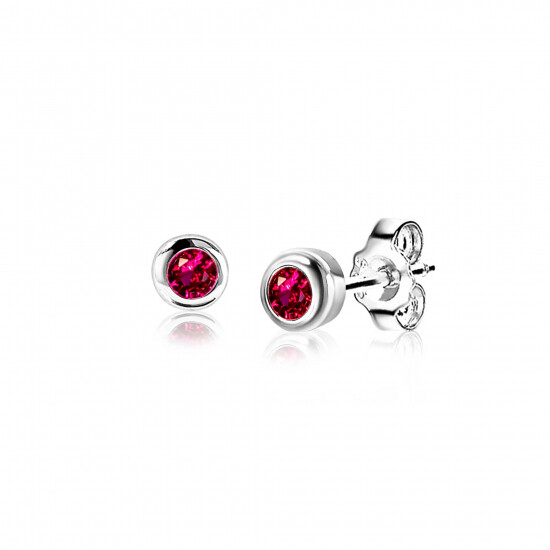JULI oorknoppen 4mm zilver met geboortesteen rood robijn zirconia
