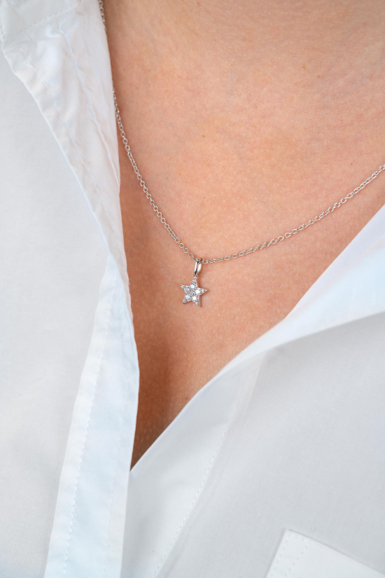 ZINZI zilveren ster hanger 13mm wit ZIH2138 (zonder collier)