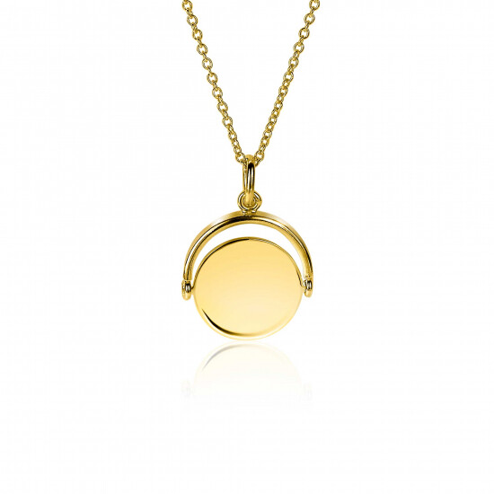ZINZI zilveren hanger 14K geel verguld 27mm rond glimmend plaatje 18mm ZIH2217G (zonder collier)