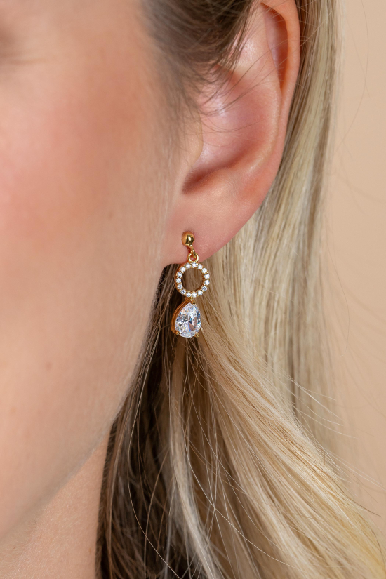 20mm ZINZI goldplated zilveren oorstekers met open rondje en peervormige zirconia ZIO2796
