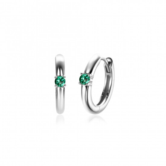 MEI oorringen 13mm zilver met geboortesteen groen smaragd zirconia 

