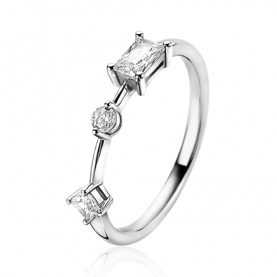 ZINZI zilveren ring rond vierkant rechthoek wit ZIR2044