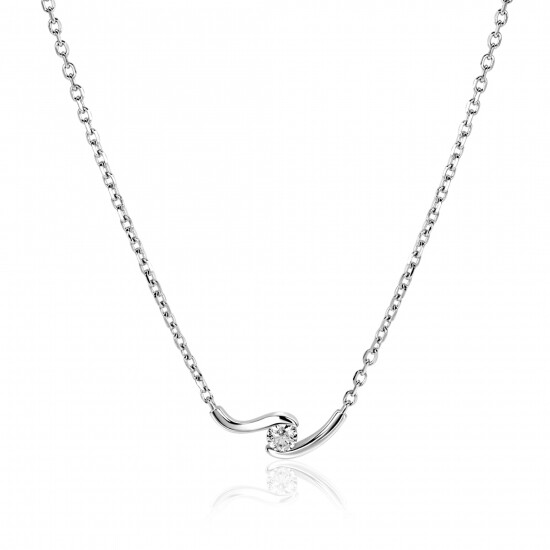 ZINZI zilveren ketting 42-45cm met ronde zirkonia, sierlijk omklemd door twee golvende staafjes ZIC2766