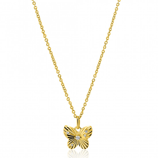 ZINZI gold plated zilveren ketting 42-45cm met vlinder hanger, bezet met witte zirkonia's ZIC2742