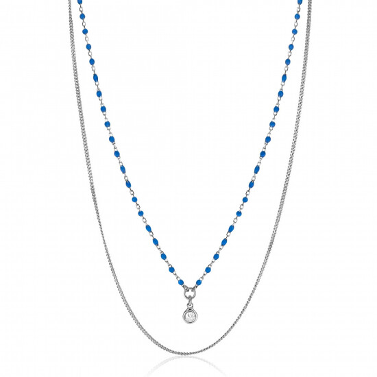 ZINZI zilveren multilook ketting met gourmet en blauwe bolletjes schakels, ronde zetting met witte zirconia 42-45cm ZIC2529