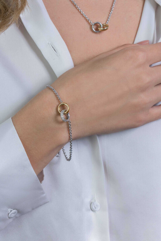 ZINZI zilveren armband bicolor schakel met twee ringen verbonden 18-21cm ZIA2102