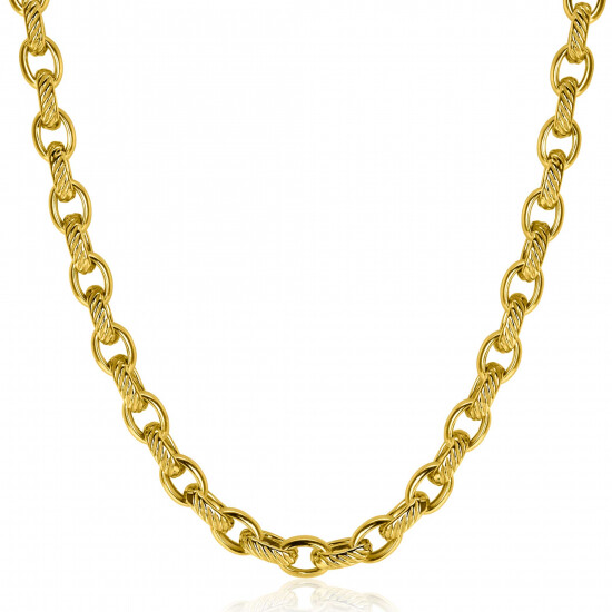ZINZI gold plated zilveren brede schakelketting (6mm breed) met luxe jasseron schakels in glad en bewerkt 45cm ZIC2638