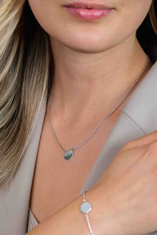 Zinzi zilveren ketting 43cm met rond plaatje 15mm om te graveren ZIC2345