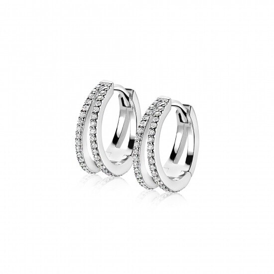 ZINZI zilveren oorringen 2 banen open wit 16x5mm met luxe klapsluiting ZIO1482
