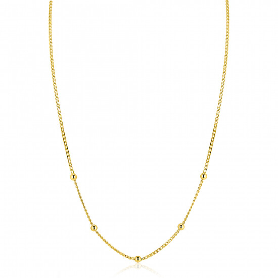 ZINZI gold plated zilveren gourmet ketting met vijf bolletjes 42–45cm ZIC2714G