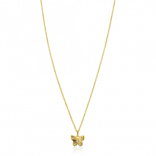 ZINZI gold plated zilveren ketting 42-45cm met vlinder hanger, bezet met witte zirkonia's ZIC2742