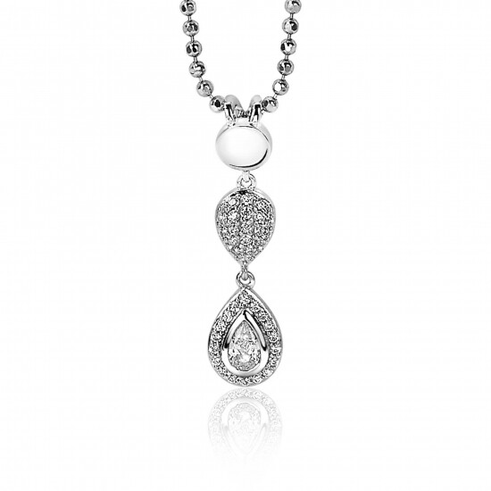 ZINZI zilveren hanger 26mm druppelvorm witte zirconia's ZIH1972 (zonder collier)
