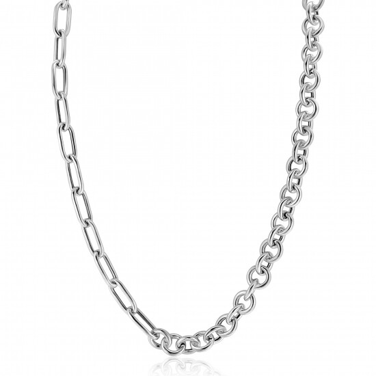 ZINZI zilveren ketting 45cm met twee stoere schakels gecombineerd: jasseron en ovale schakels (8,5mm breed) ZIC2477