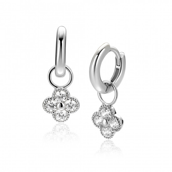 8mm ZINZI zilveren oorbedels klavertje ZICH2735 (zonder oorringen)