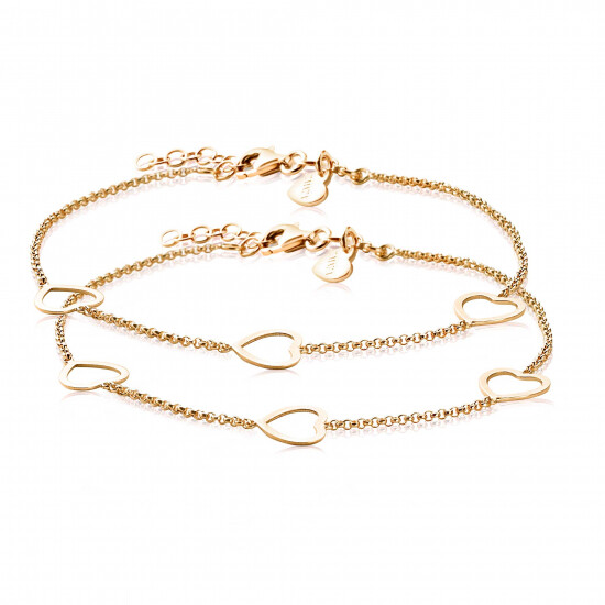 ZINZI set van 2 zilveren armbanden geel verguld hart 17-20cm ZIA1188G-SET