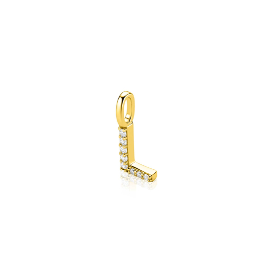 ZINZI gold plated zilveren letter hanger L bezet met witte zirkonia's ZIH2828-L (zonder ketting)
