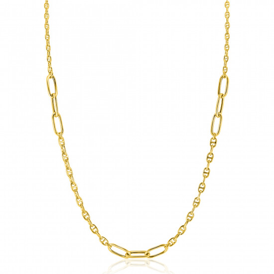 ZINZI gold plated zilveren marine schakel ketting, gecombineerd met grotere ovale schakels 42-45cm ZIC2413G