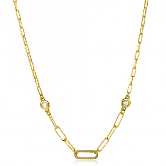 ZINZI zilveren collier extra 14K geel verguld paperclip schakel met witte ronde zirconia's 42-45cm ZIC2264G