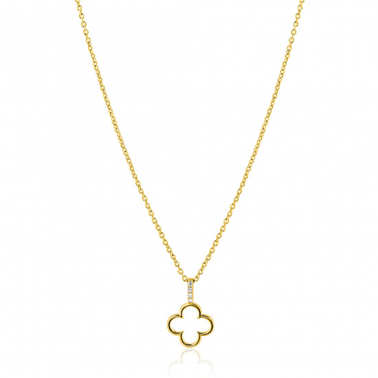 ZINZI gold plated zilveren ketting 42-45cm met open klaver hanger ZIC2743