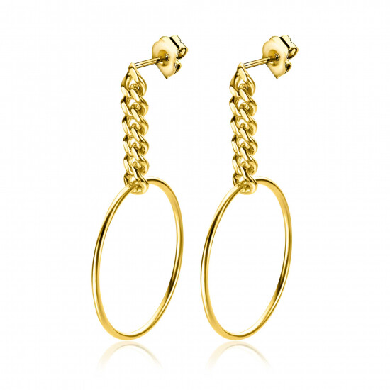 38mm ZINZI zilveren trendy oorstekers met gourmet schakels en open ronde cirkel ZIO2434