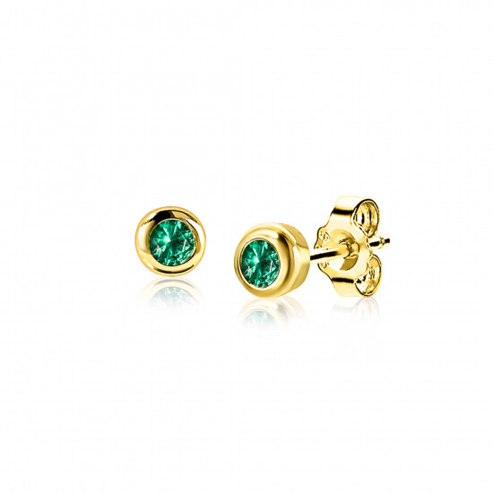 MEI oorknoppen 4mm gold plated met geboortesteen groen smaragd zirconia
