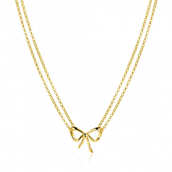 ZINZI gold plated zilveren multi-look ketting met sierlijke strik 40-43cm ZIC2677