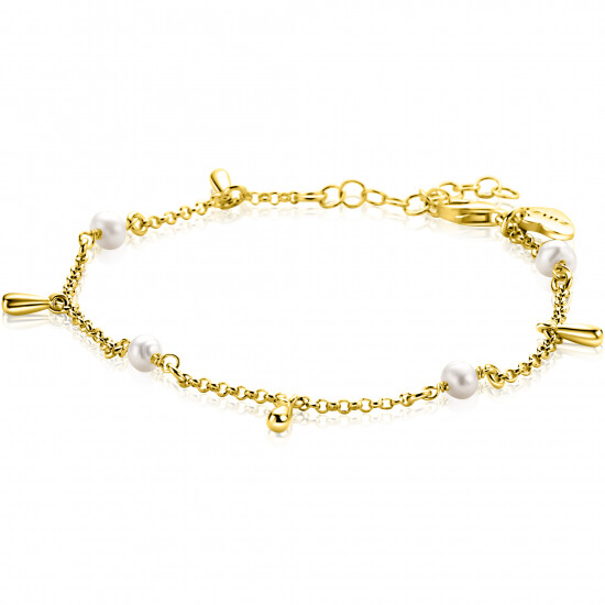 ZINZI gold plated zilveren armband met witte zoetwaterparels en druppeltjes ZIA2753