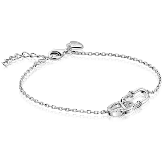 ZINZI zilveren armband met elkaar verbonden paperclip- en ronde schakel, bezet met witte zirconia's ZIA2810