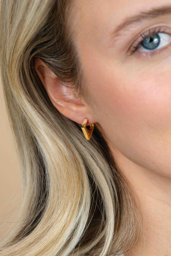 ZINZI gold plated zilveren luxe oorringen vierkante buis driehoekvorm 18x2,5mm ZIO1684G