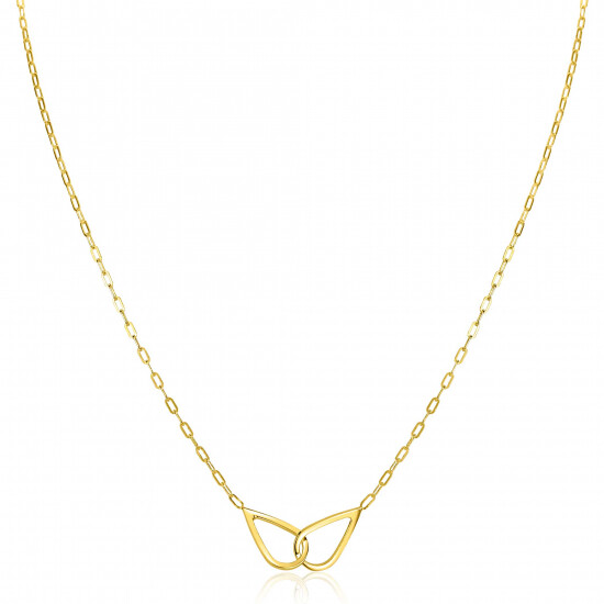 ZINZI gold plated zilveren ketting met paperclip-schakels, waarbij in het midden twee druppelvormen mooi met elkaar verbonden zijn 42-45cm ZIC2634