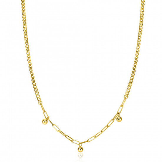 ZINZI gold plated zilveren schakelketting met gourmet en paperclip schakels en bolletjes 40-45cm ZIC2521G