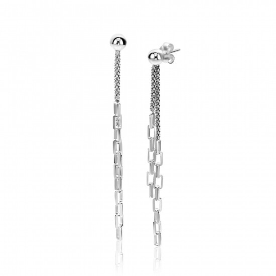 65mm ZINZI zilveren multi-look oorstekers met bungelende paperclip schakels ZIO2709