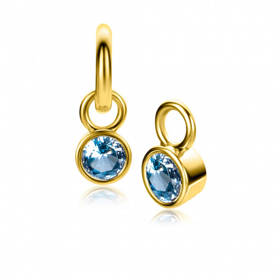 DECEMBER oorbedels gold plated met geboortesteen blauw topaas zirconia (excl. oorringen)