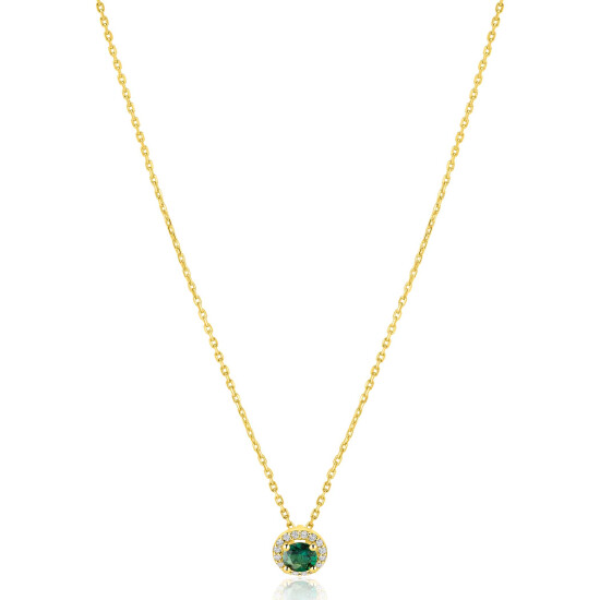 ZINZI goldplated zilveren ketting 45cm met smaragdgroene kleursteen in entourage zetting ZIC2697G