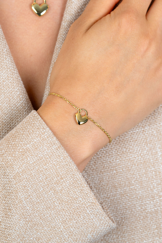 ZINZI gold plated zilveren schakelarmband met hartvormige slot hanger 17-20cm ZIA2673G