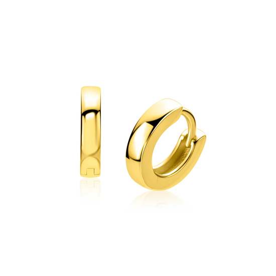 13,5mm ZINZI gold plated zilveren oorringen met vierkante gladde buis 3mm, luxe klapsluiting ZIO2861G