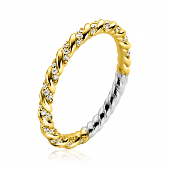 ZINZI gold plated zilveren aanschuifring gedraaid met witte zirconia's ZIR2320Y