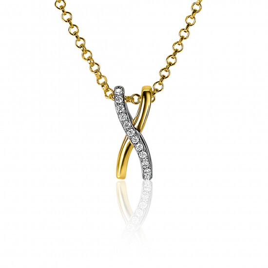 ZINZI zilveren hanger cross-over bicolor met witte zirconia's 15mm ZIH2234 (zonder collier)