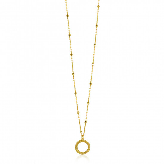 ZINZI gold plated zilveren ketting met kleine bolletjes en ronde hanger (12mm) met bolstructuur 42-45cm ZIC2704G