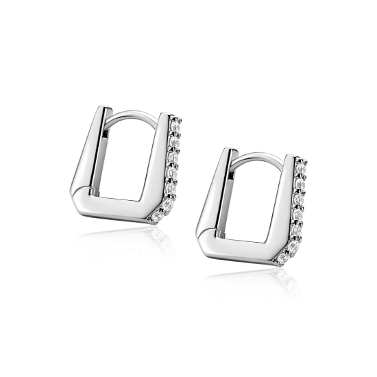 12mm ZINZI zilveren rechthoekige oorringen, strakke buis bezet met een rij witte zirkonia’s, luxe klapsluiting ZIO2878