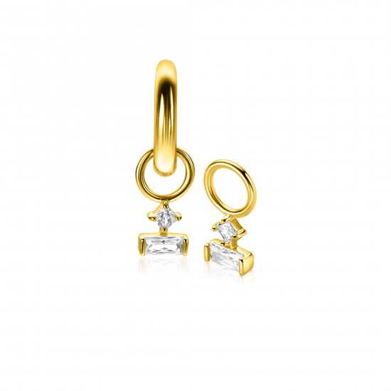 5mm ZINZI gold plated zilveren oorbedels met twee witte zirkonia's in trendy vormen ZICH-BF117Y (zonder oorringen)