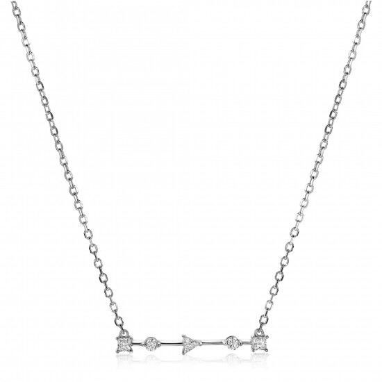 ZINZI zilveren ketting 45cm met staafje rond vierkant driehoek wit ZIC2043